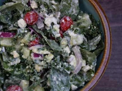 Kale and Spinach Salad With Feta Cheese